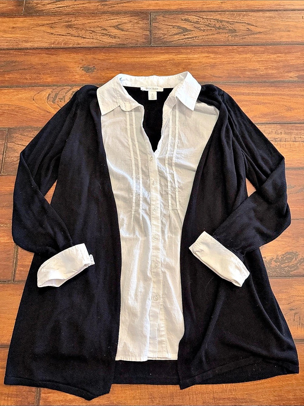 White House Black Market Black Cardigan With Attached White Blouse